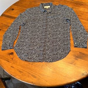 Loft Long Sleeve Button Up Leopard Blouse Size Large - Light Blue & Black